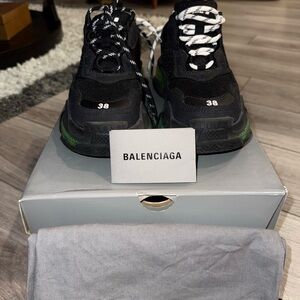 Balenciaga Black and Green Sneakers